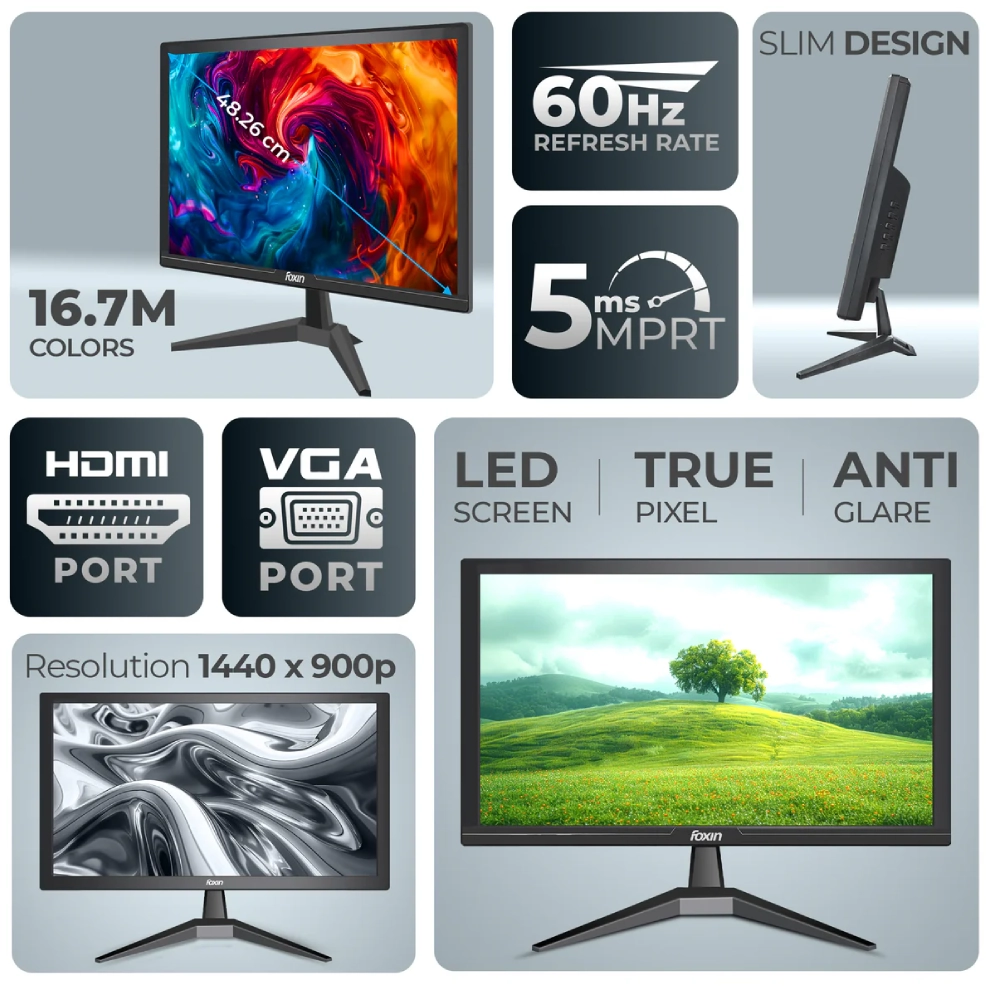 Foxin LED Monitor 24" FHD 60Hz with HDMI | VGA (FM1750) view 2